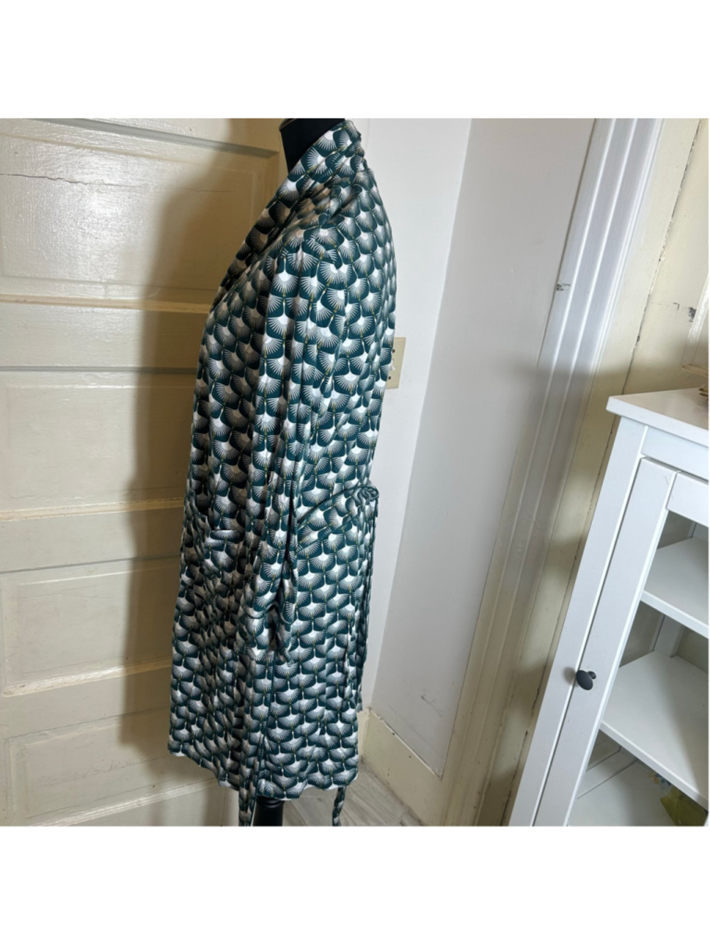 Petite Plume Robe Pima Cotton Geometric Patterned Sleepwear Quiet Luxury - Picture 5 of 12